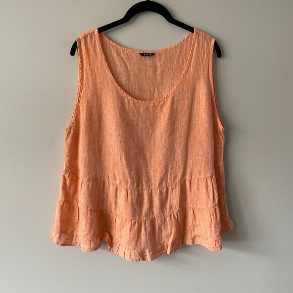 Vivid Tiered Linen Pullover Scoop Neck Casual Tank Top Blouse Orange Large - Picture 2 of 8